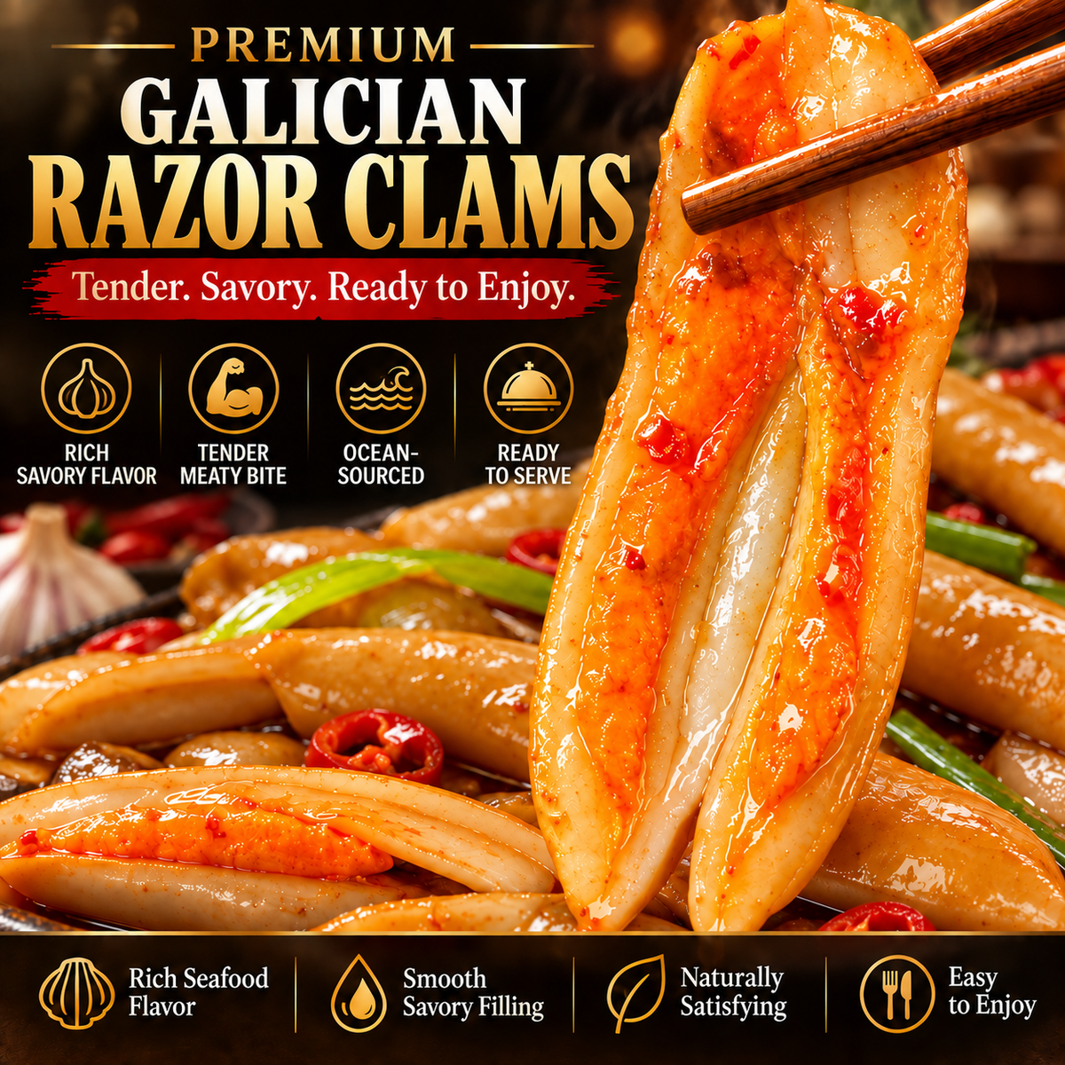 🌊 Premium Galician Golden-Center Spicy Razor Clams – Plump, Tender, Never Fishy & Mild Enough for the Whole Family-H1
