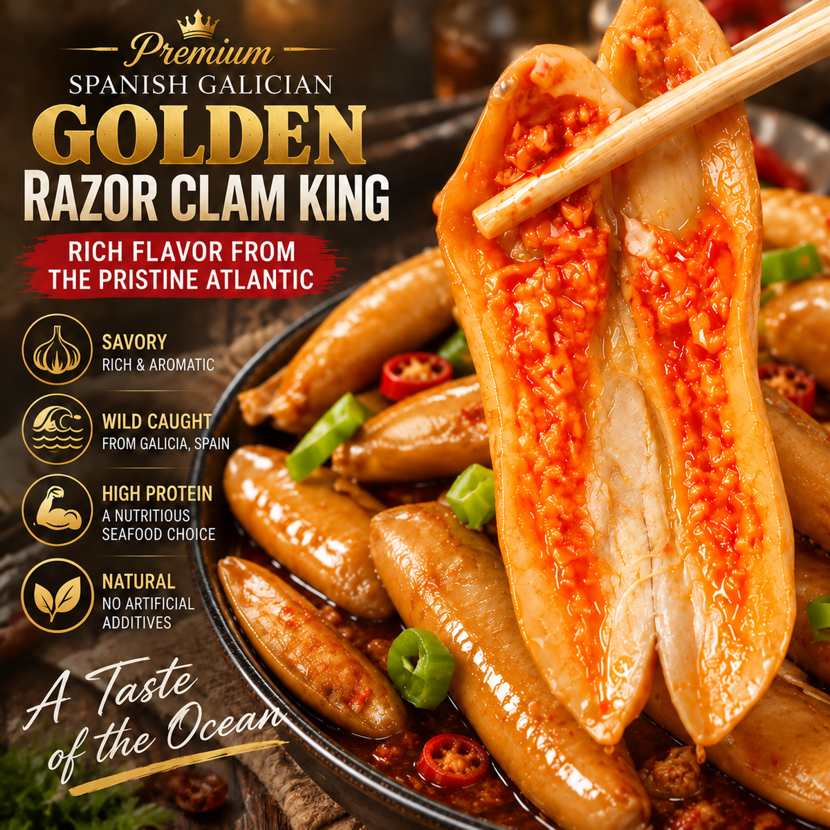 🌊 Premium Galician Golden-Center Spicy Razor Clams – Plump, Tender, Never Fishy & Mild Enough for the Whole Family-H1