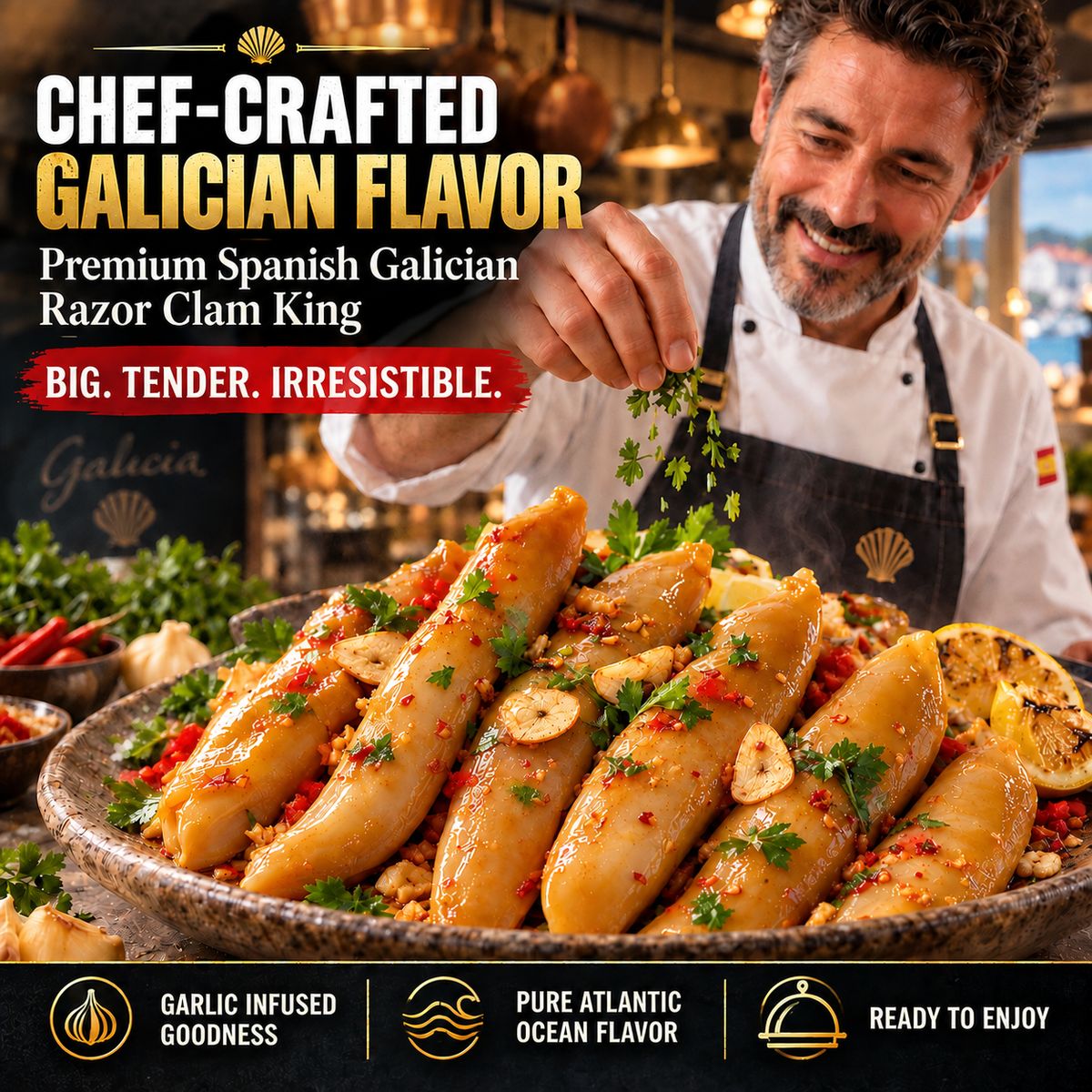 🌊 Premium Galician Golden-Center Spicy Razor Clams – Plump, Tender, Never Fishy & Mild Enough for the Whole Family-H1