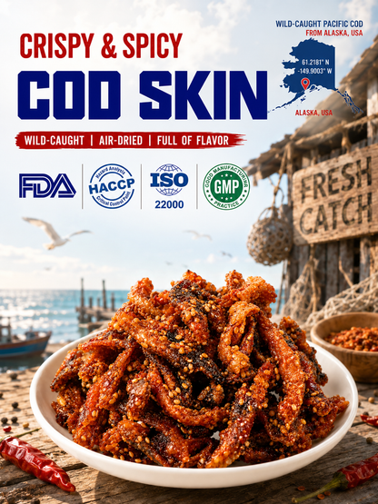 🌶️Premium Crispy Spicy Cod Skin Snack | Crunchy Seafood Chips