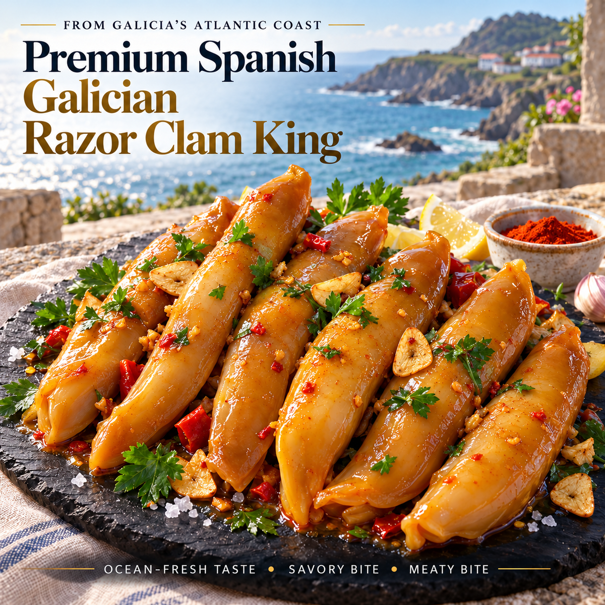 🌊 Premium Galician Golden-Center Spicy Razor Clams – Plump, Tender, Never Fishy & Mild Enough for the Whole Family-H1
