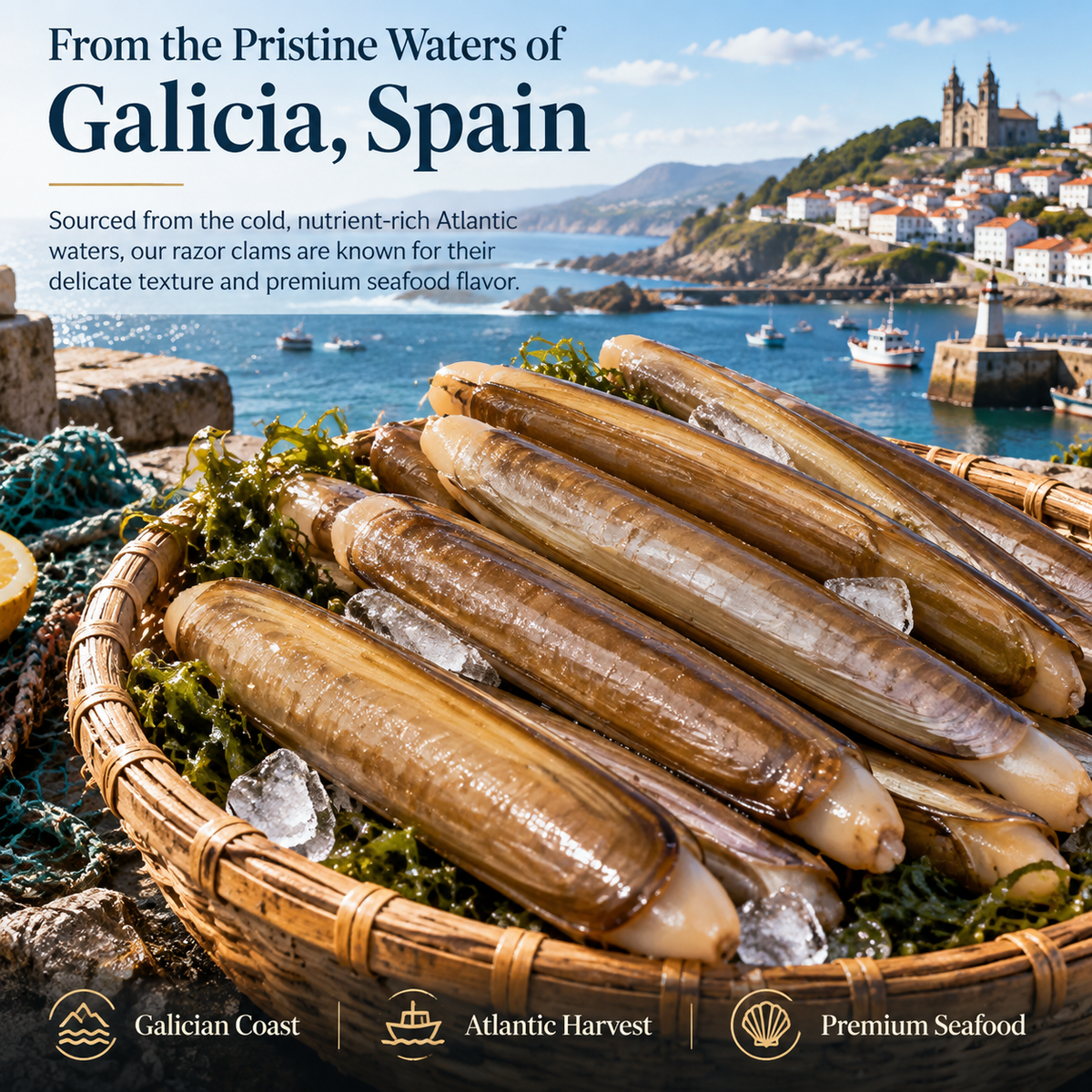 🌊 Premium Galician Golden-Center Spicy Razor Clams – Plump, Tender, Never Fishy & Mild Enough for the Whole Family-H1