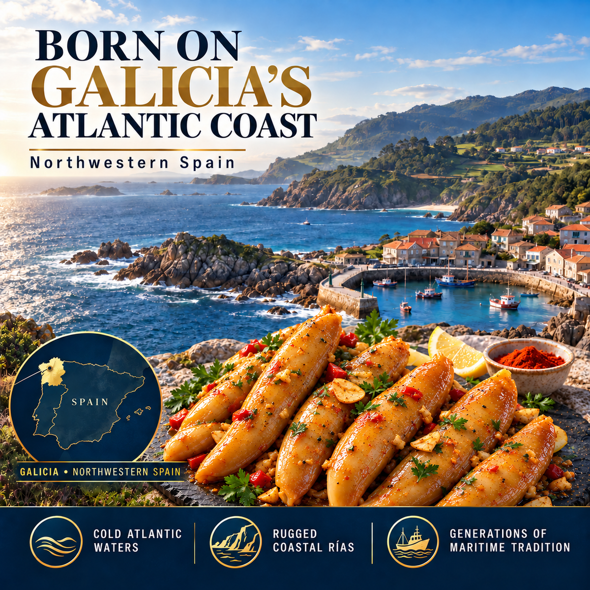 🌊 Premium Galician Golden-Center Spicy Razor Clams – Plump, Tender, Never Fishy & Mild Enough for the Whole Family-H1