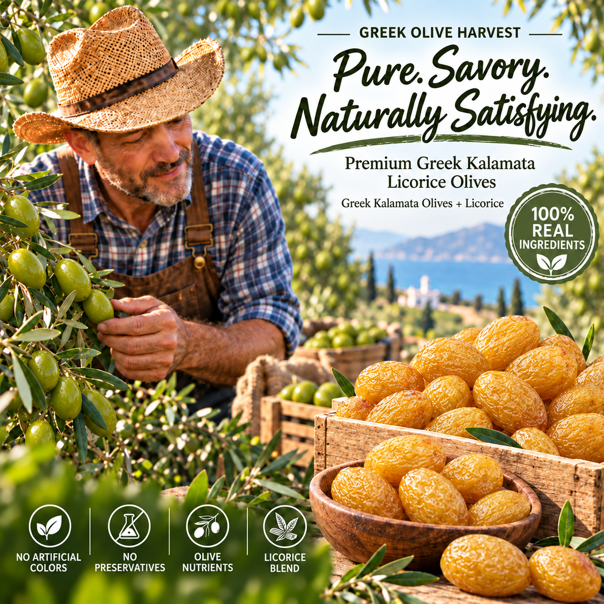 🥓Premium Greek Kalamata Licorice Olives – Rich, Chewy & Naturally Flavorful-H1